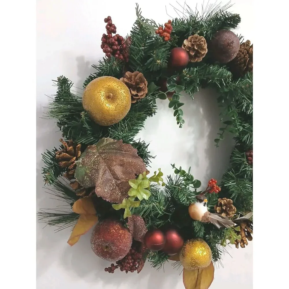 Partridge In Pear Tree Winter Door Wreath Realistic‎ Holiday Crystal Fruit Apple